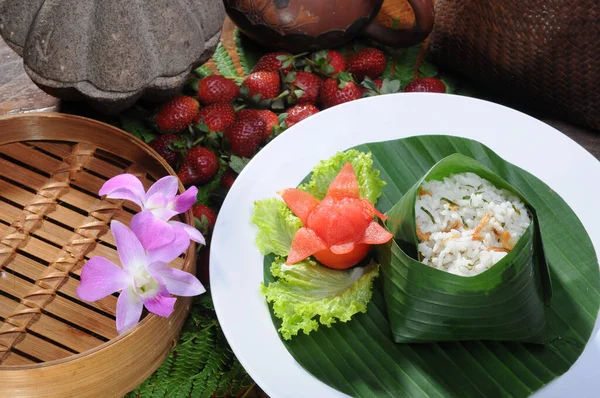 Comida Tailandesa Salada Fresca Com Arroz Legumes — Fotografia de Stock