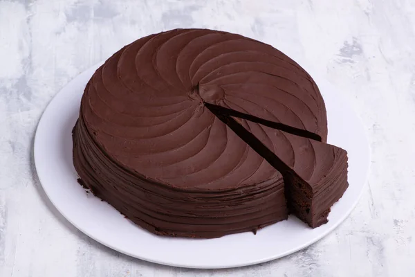 Шоколадний Торт Білій Чашці Столі — стокове фото