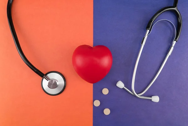 Stethoscope Red Heart Blue Background — Stock Photo, Image