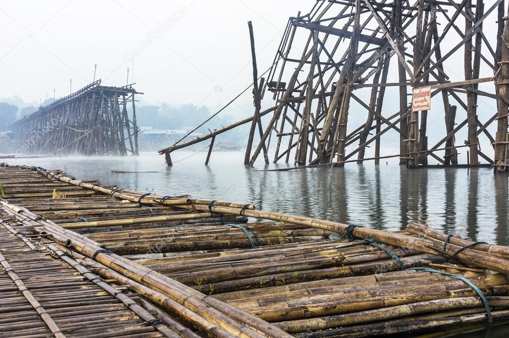 Wooden Bridge in Misty Morning 