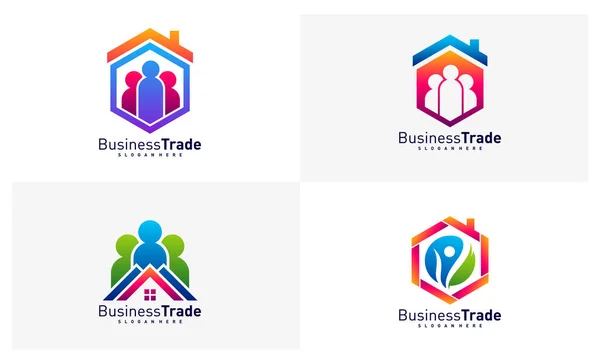Conjunto Vectores Diseño Logotipo House People Plantilla Diseño Logotipo Colorful — Vector de stock