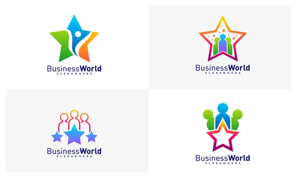 Uppsättning Star People Logo Design Vektor Färgglada Dream People Logo — Stock vektor