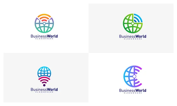 Conjunto Plantillas Vector Logotipo Mundo Inteligente Conceptos Diseño Logotipo Mundo — Vector de stock