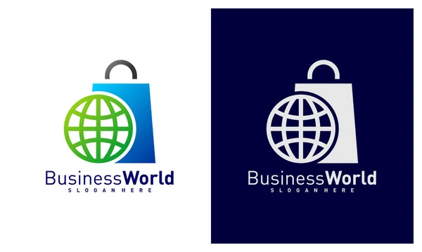 World Shop Logotyp Vektor Mall Creative World Logo Design Koncept — Stock vektor