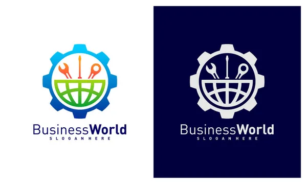 Mechanic World Logo Vector Template Creative World Logo Design Concepts — Stock Vector