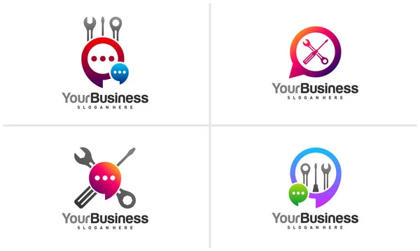Набір Шаблонів Векторного Логотипу Chat Mechanic Концепції Дизайну Логотипу Creative — стоковий вектор