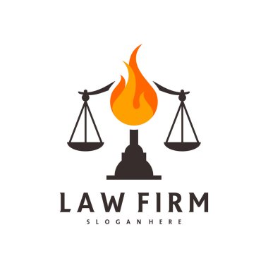Fire Justice logo vektör şablonu, Creative Law Firm logo tasarımı kavramları