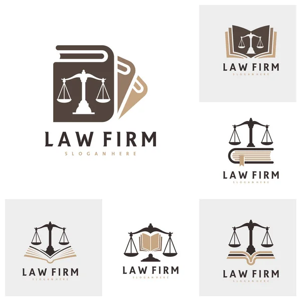 Set Van Justitie Book Logo Vector Template Creative Law Firm — Stockvector