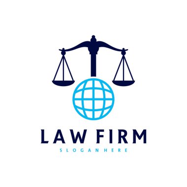 Dünya Adalet logosu vektör şablonu, Yaratıcı Hukuk Firması logo tasarımı kavramları