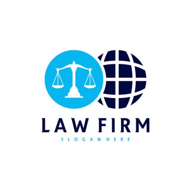 Dünya Adalet logosu vektör şablonu, Yaratıcı Hukuk Firması logo tasarımı kavramları