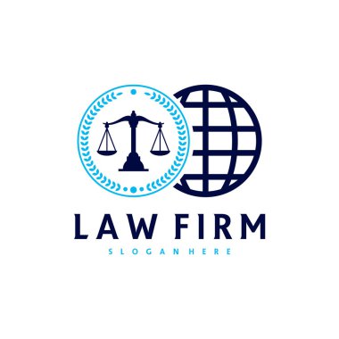 Dünya Adalet logosu vektör şablonu, Yaratıcı Hukuk Firması logo tasarımı kavramları