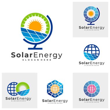 World Solar logo vektör şablonu, Creative Sun enerji logo tasarımı kavramları kümesi