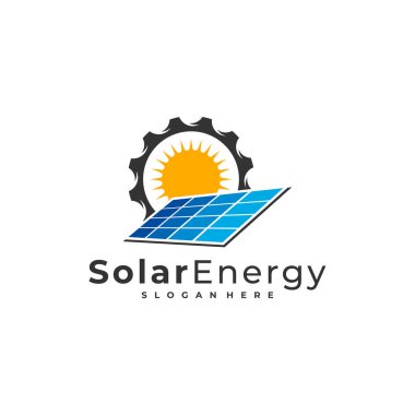 Solar Gear logo vektör şablonu, Yaratıcı Güneş paneli enerji logo tasarımı kavramları