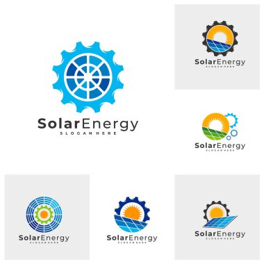 Solar Gear logo vektör şablonu, Yaratıcı Güneş paneli enerji logo tasarımı kavramları kümesi