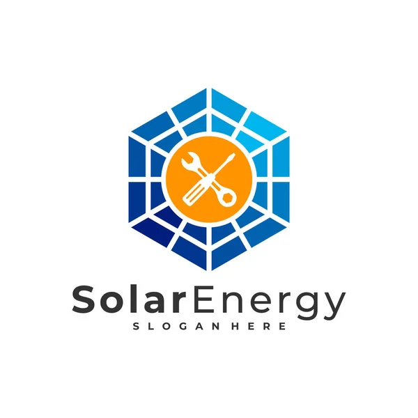 Mechanische Solar Logo Vektorvorlage Kreative Solar Panel Energie Logo Design — Stockvektor