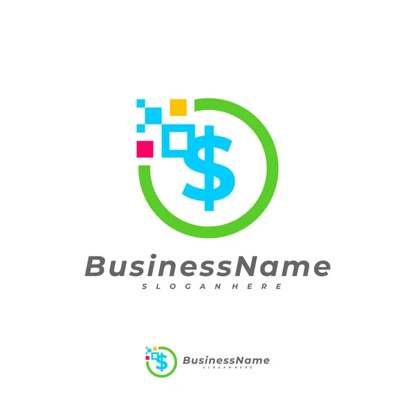 Geld Pixel Logo Vektorvorlage Creative Money Logo Designkonzepte — Stockvektor