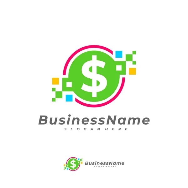 Geld Pixel Logo Vektorvorlage Creative Money Logo Designkonzepte — Stockvektor