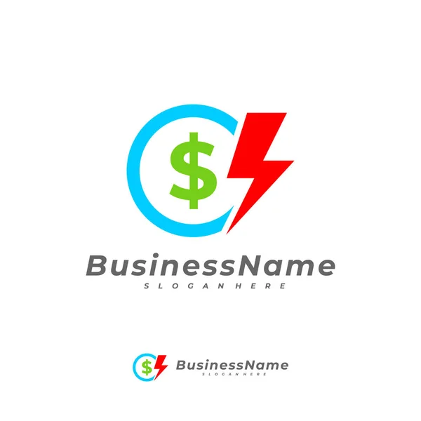 Thunder Money Logo Vector Template Creative Money Logo Design Concepts — Vetor de Stock