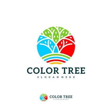 Renkli Ağaç logo vektör şablonu, Yaratıcı Ağaç logosu tasarım kavramları