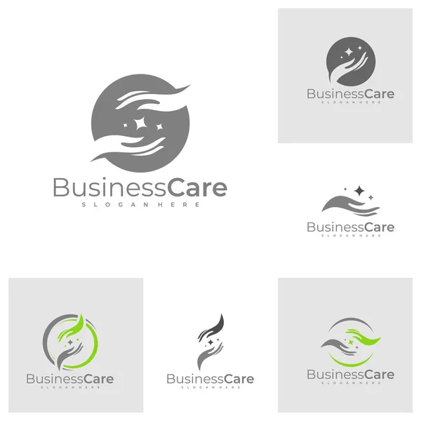 Conjunto Vectores Diseño Logotipos Care Ilustración Conceptos Logotipo Creative Hand — Archivo Imágenes Vectoriales