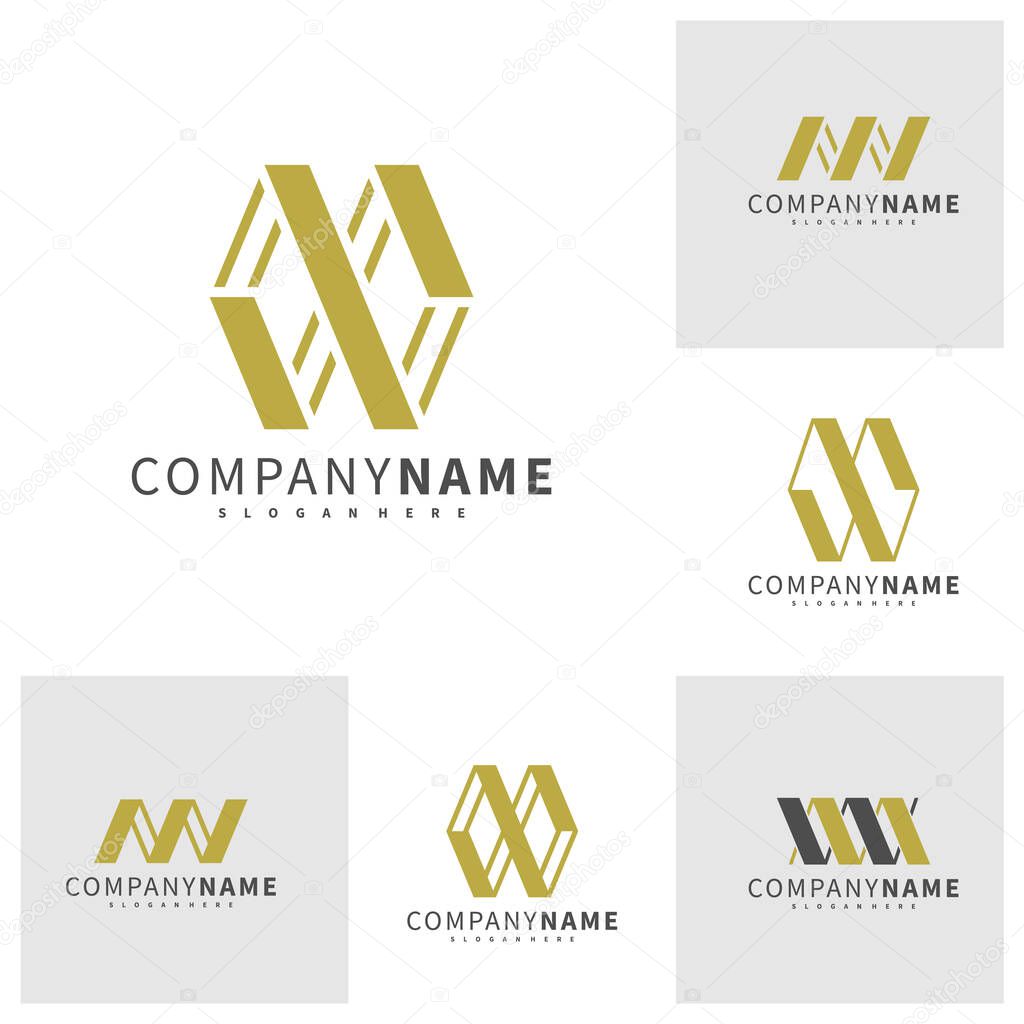 Set of Letter MW logo design vector, Creative MW logo concepts template illustration.