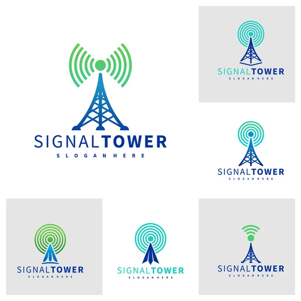 Conjunto Plantilla Vector Diseño Logotipo Signal Tower Ilustración Conceptos Logotipo — Vector de stock