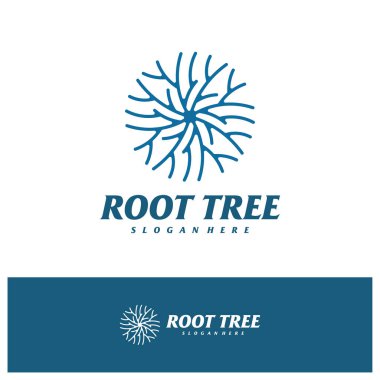Ağaç Kökü logosu tasarım vektör şablonu, Ağaç logosu resimleme kavramları.