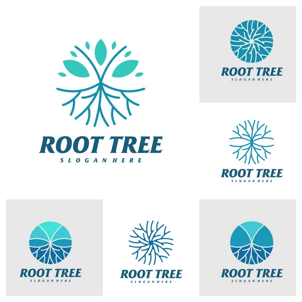 Ağaç Kökü logo tasarım vektör şablonu kümesi, Ağaç logosu resimleme kavramları.