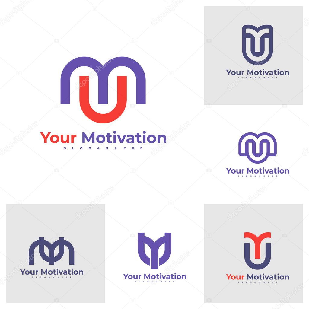 Set of Letter M U logo design vector template, Initial MU logo concepts illustration.