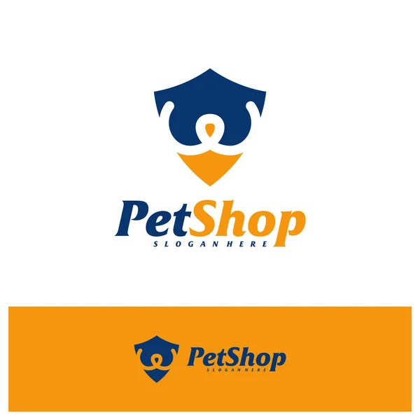 Pet Shield Logo Design Template Pet Logotipo Vetor Conceito Emblema — Vetor de Stock