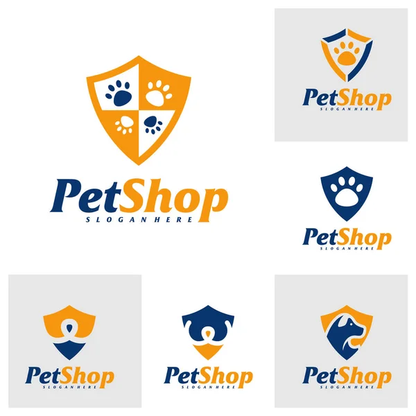 Набір Шаблонів Дизайну Логотипу Pet Shield Вектор Концепції Логотипу Домашніх — стоковий вектор