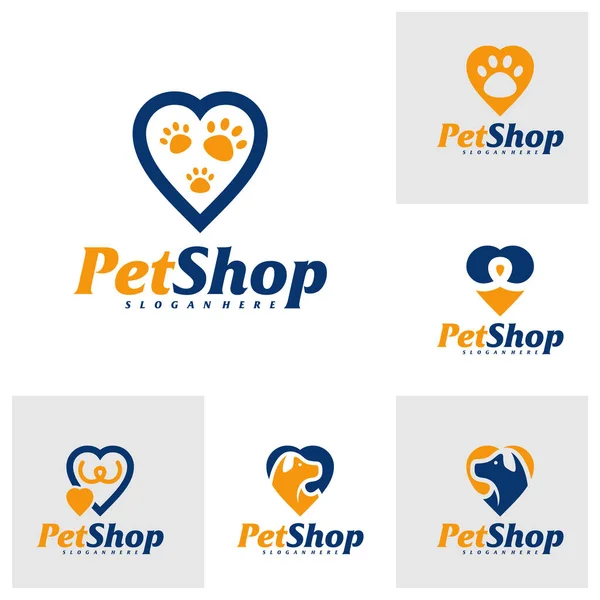 Uppsättning Kärlek Pet Logotyp Design Mall Konceptvektor För Sällskapsdjur Emblem — Stock vektor