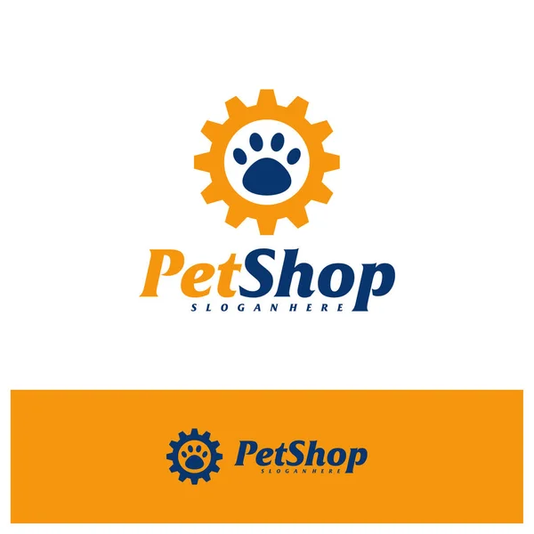 Pet Gear Logo Design Template Pet Logotipo Vetor Conceito Emblema — Vetor de Stock