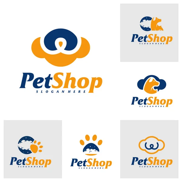Набір Шаблонів Дизайну Логотипів Pet Cloud Вектор Концепції Логотипу Домашніх — стоковий вектор