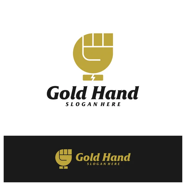 Gold Hand Logo Design Template Clench Hand Logo Concept Vector — Stock Vector