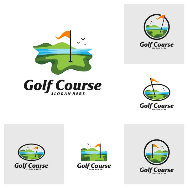 Ensemble Modèle Conception Logo Terrain Golf Terrain Golf Logo Concept — Image vectorielle