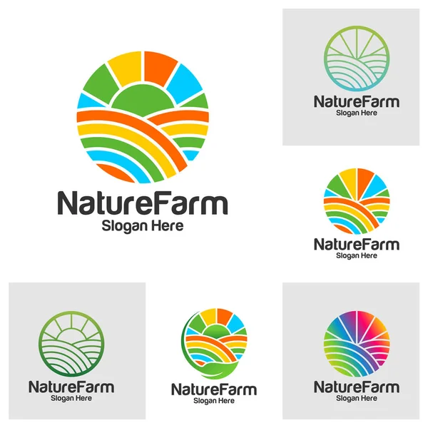Σύνολο Χρωμάτων Farm Logo Πρότυπο Σχεδιασμού Διάνυσμα Έννοιας Λογότυπου Εκμετάλλευσης — Διανυσματικό Αρχείο