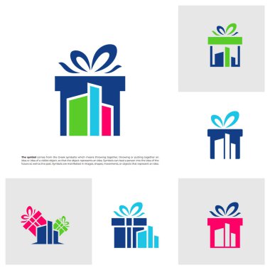 Set of City Gift Logo Design Template. Gift City logo concept vector. Creative Icon Symbol