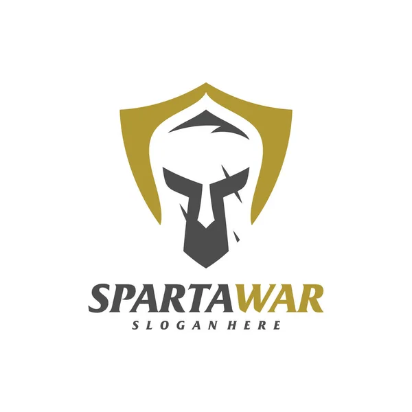 Shield Spartan Warrior Logo Vector Capacete Espartano Modelo Design Logotipo —  Vetores de Stock