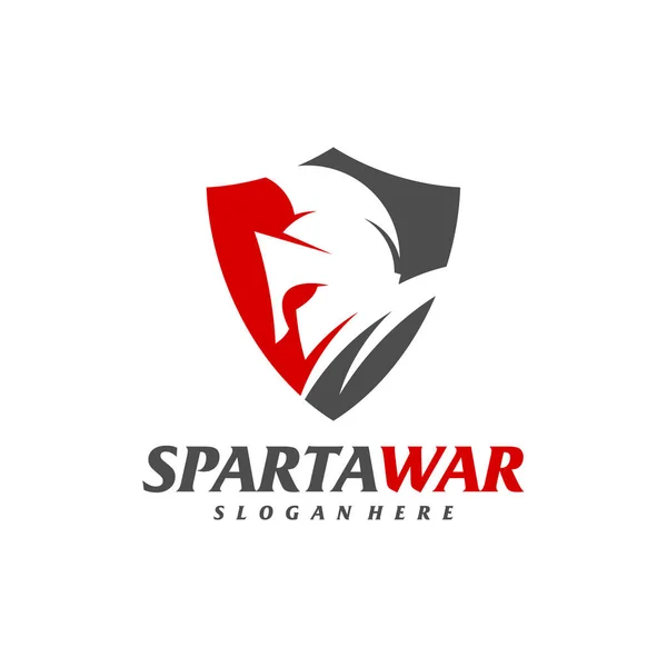 Shield Spartan Warrior Logo Vector Capacete Espartano Modelo Design Logotipo —  Vetores de Stock