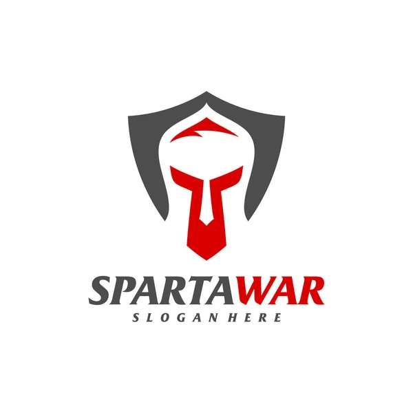 Shield Spartan Warrior Logo Vector Capacete Espartano Modelo Design Logotipo — Vetor de Stock