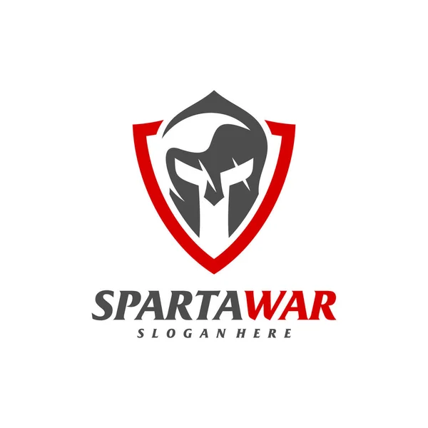 Shield Spartan Warrior Logo Vector Capacete Espartano Modelo Design Logotipo —  Vetores de Stock