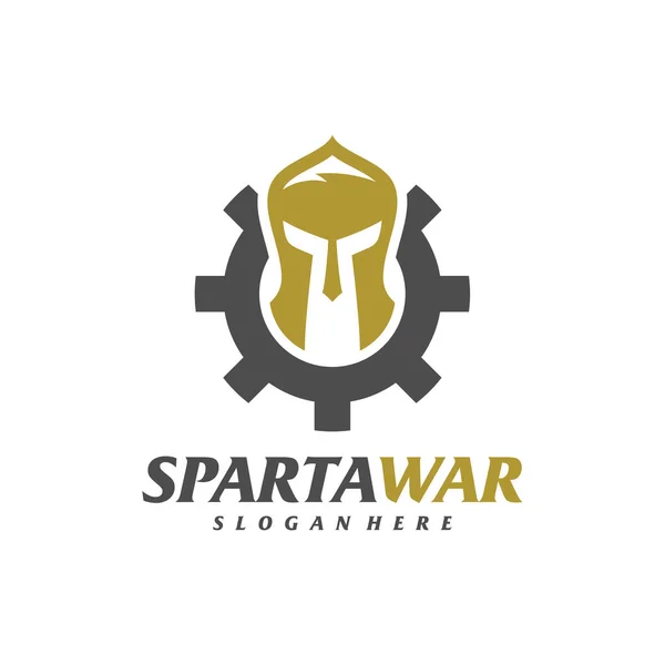 Gear Spartan Warrior Logo Vector Capacete Espartano Modelo Design Logotipo — Vetor de Stock