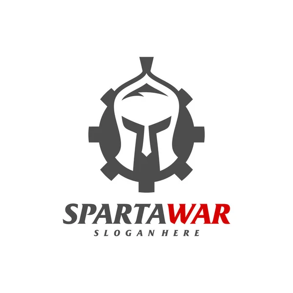 Gear Spartan Warrior Logo Vector Capacete Espartano Modelo Design Logotipo —  Vetores de Stock