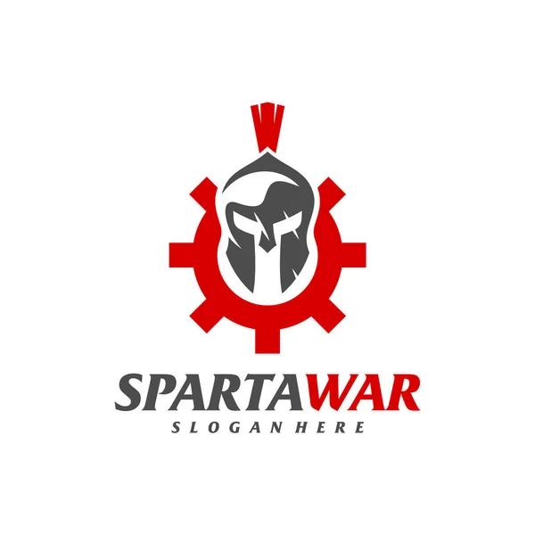Gear Spartan Warrior Logo Vector Capacete Espartano Modelo Design Logotipo — Vetor de Stock