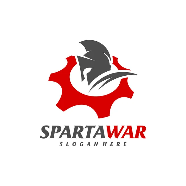 Gear Spartan Warrior Logo Vector Capacete Espartano Modelo Design Logotipo —  Vetores de Stock