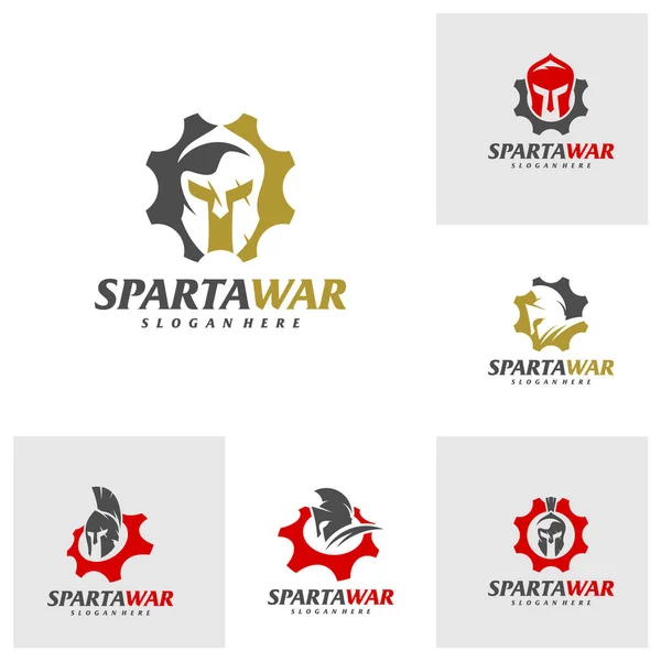 Ensemble Engrenages Spartan Warrior Logo Vector Modèle Conception Spartan Helmet — Image vectorielle