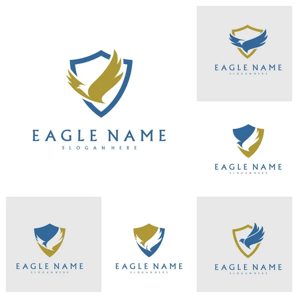 Σύνολο Λογότυπου Shield Eagle Απλό Σύμβολο Εικονιδίου — Διανυσματικό Αρχείο