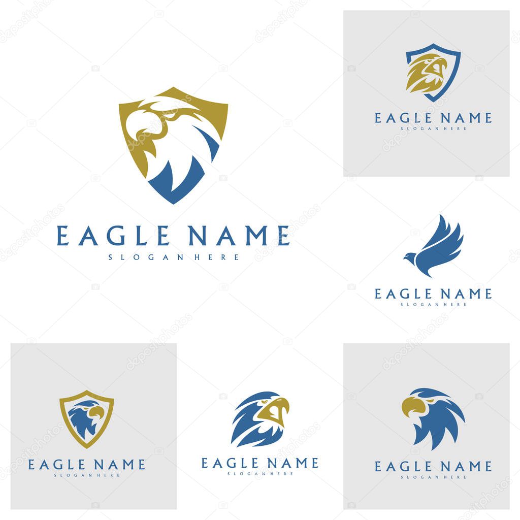 Set of Shield Eagle logo design vector template. Simple icon symbol