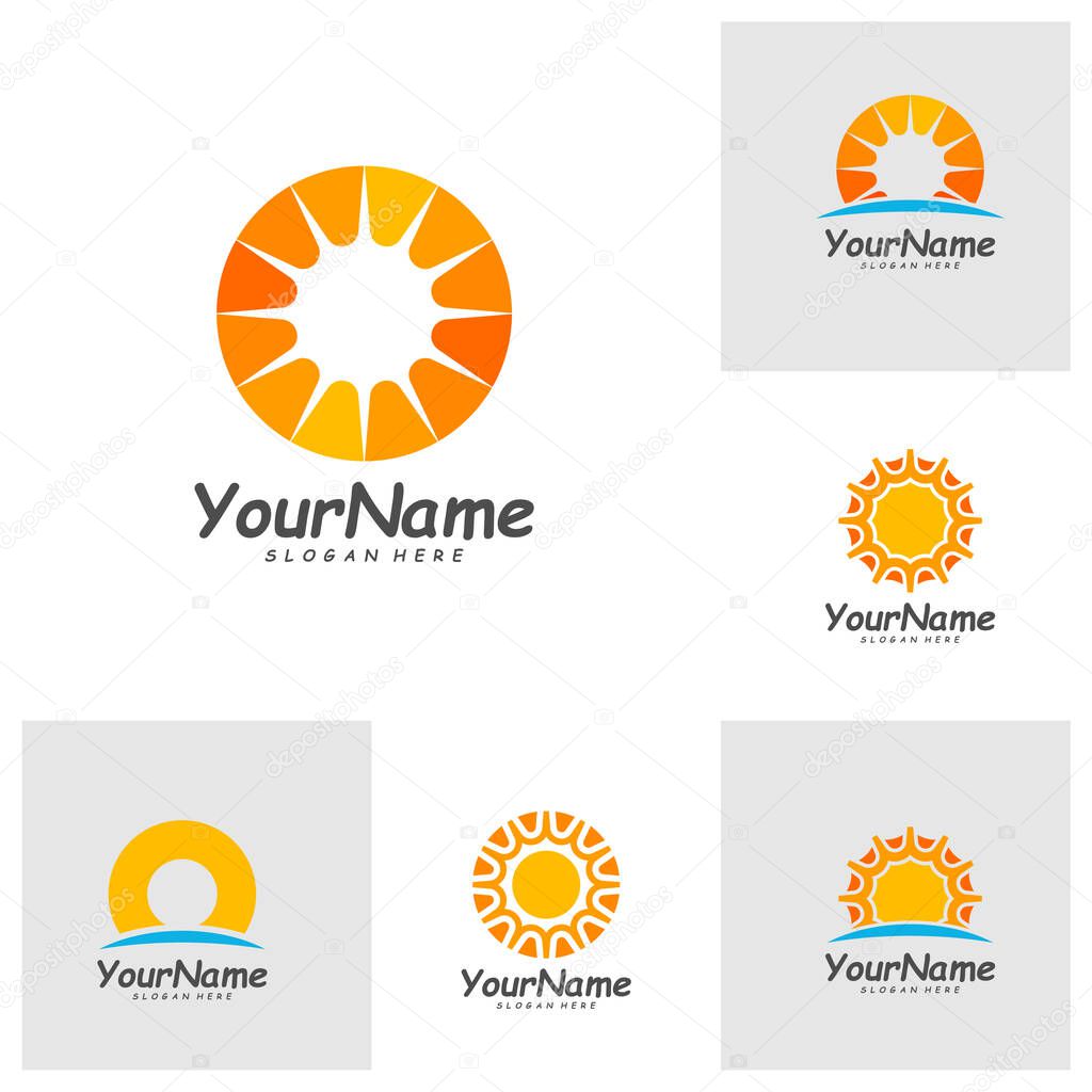 Set of Sun logo design template, Creative Sun logo vector, Simple icon symbol